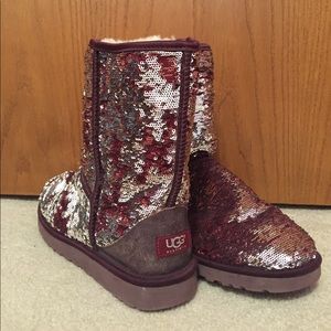 Reversible Maroon and Silver Sparkly Uggs