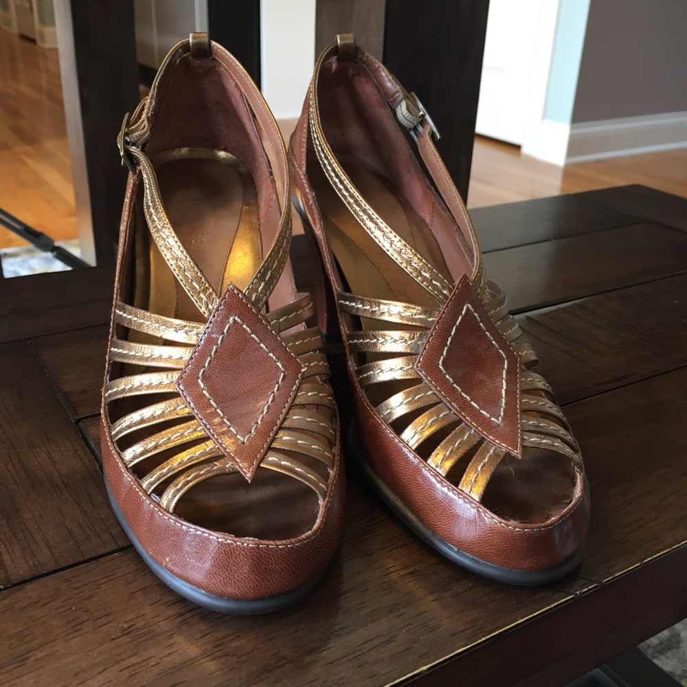 Brown and Bronze Stacked heels