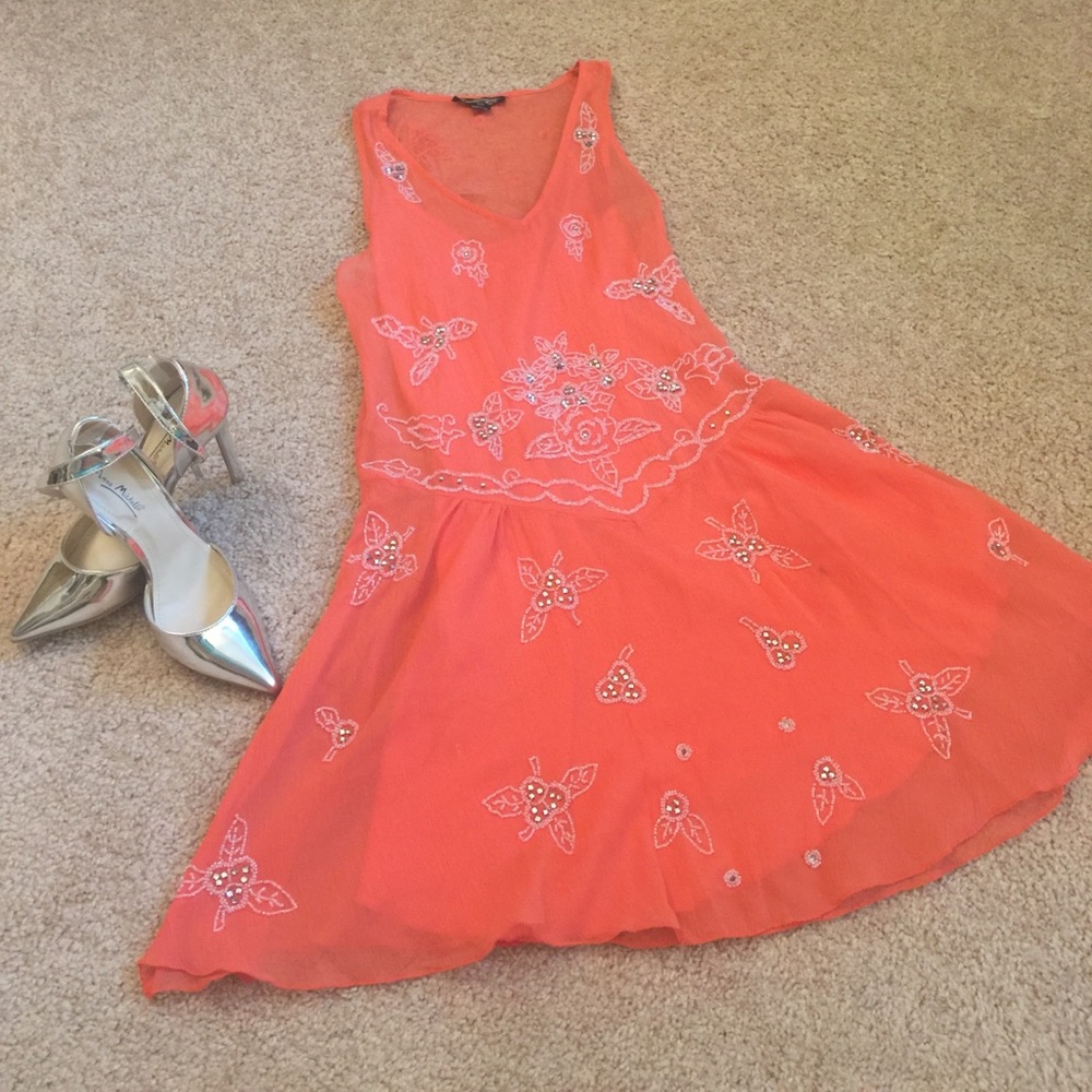 Coral floral dress