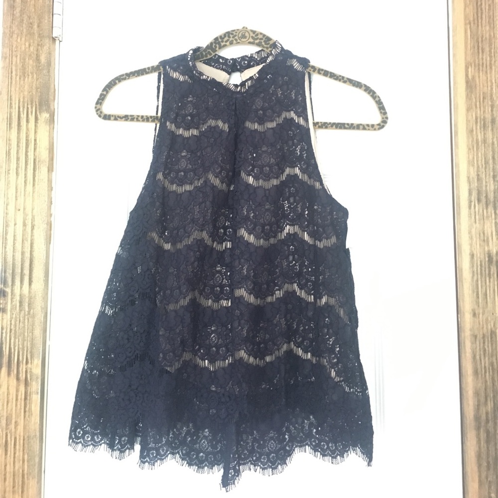 Navy Lace Lined Tank