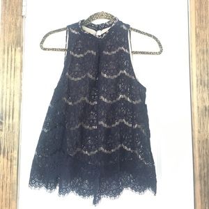 Navy Lace Lined Tank