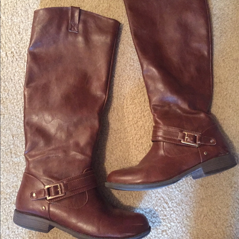 Knee high brown leather boots
