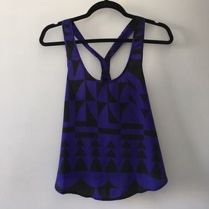 Blue/black patterned tank with open back