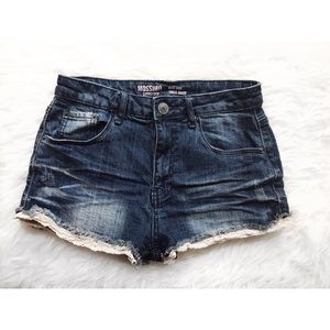 High Rise Denim Shorts with Crochet Detailing