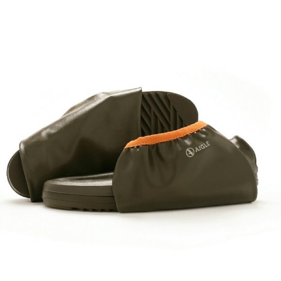 Aigle Shoes - Aigle Women's Rubber Pack Rain Boots Green/Orange