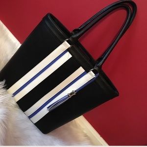 Black white colbalt blue purse