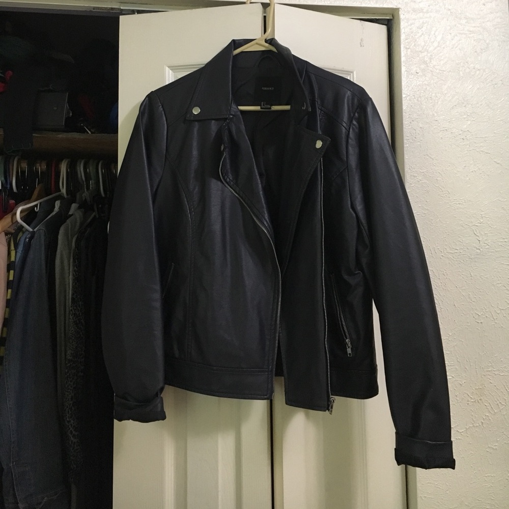 F21 navy leather jacket