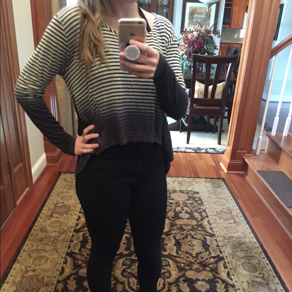 Long sleeve high low striped shirt