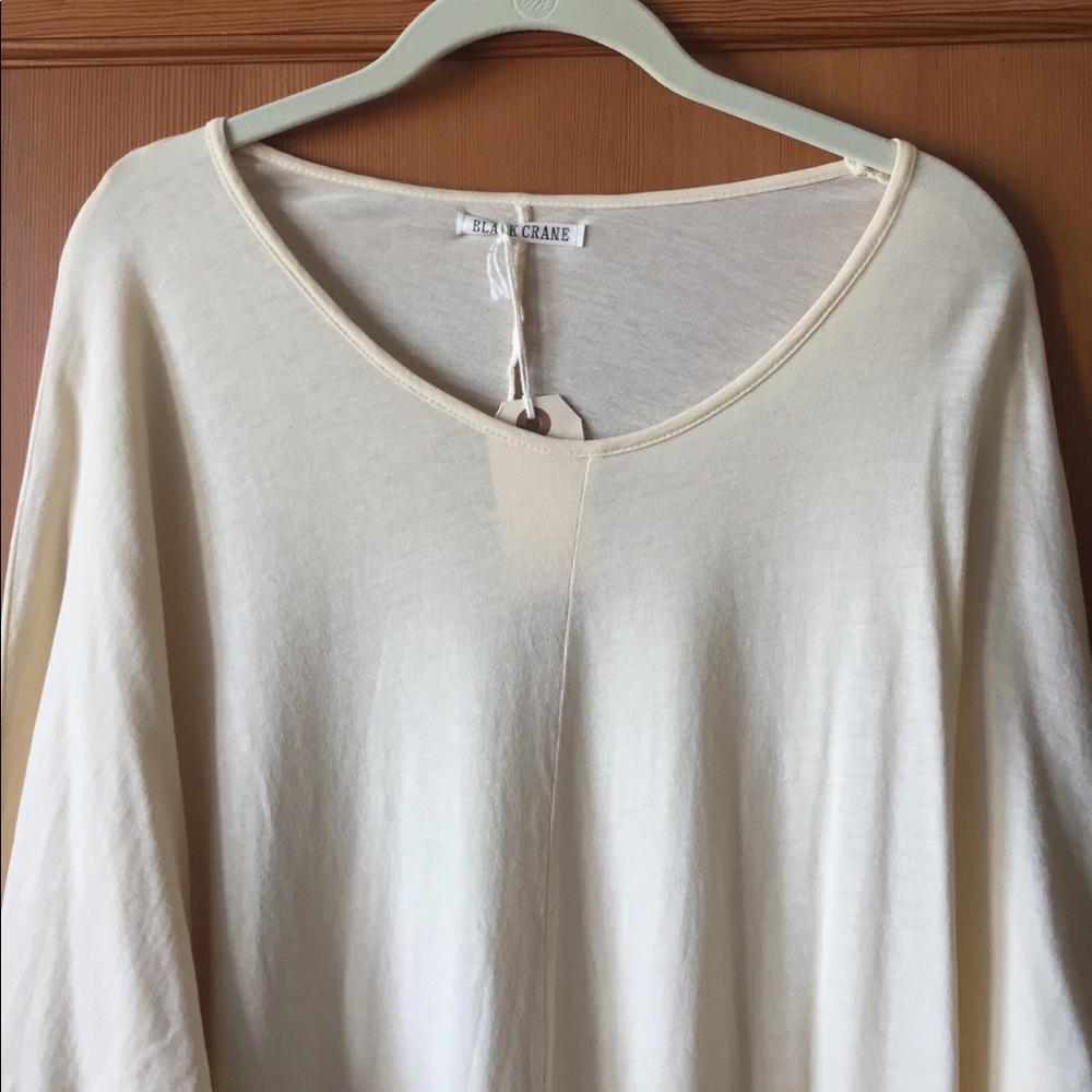 Black Crane Cream Cotton Wide Dress