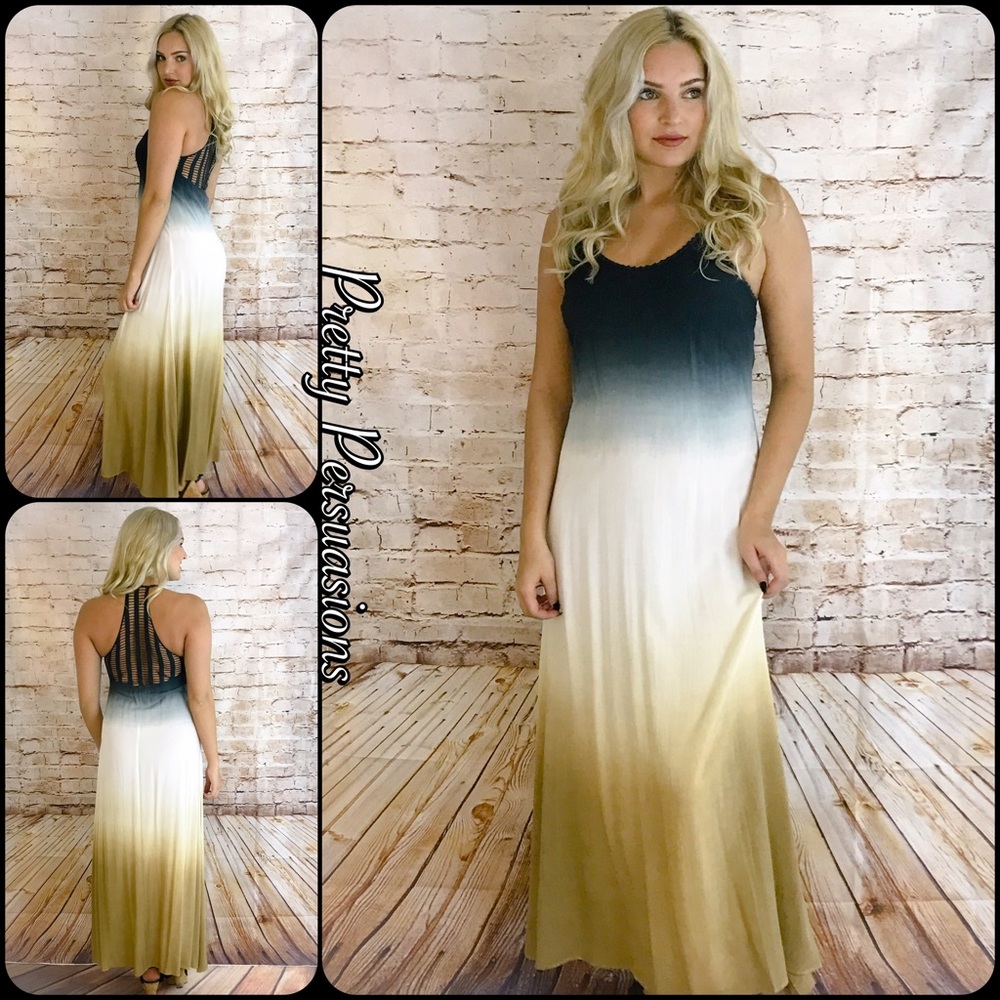 NWT Wine Pink Ivory Ombré Crochet Back Maxi Dress - Picture 7 of 8