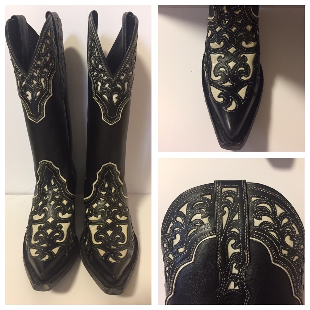 Ariat black/ivory appliqué cowboy boots. Size 7B