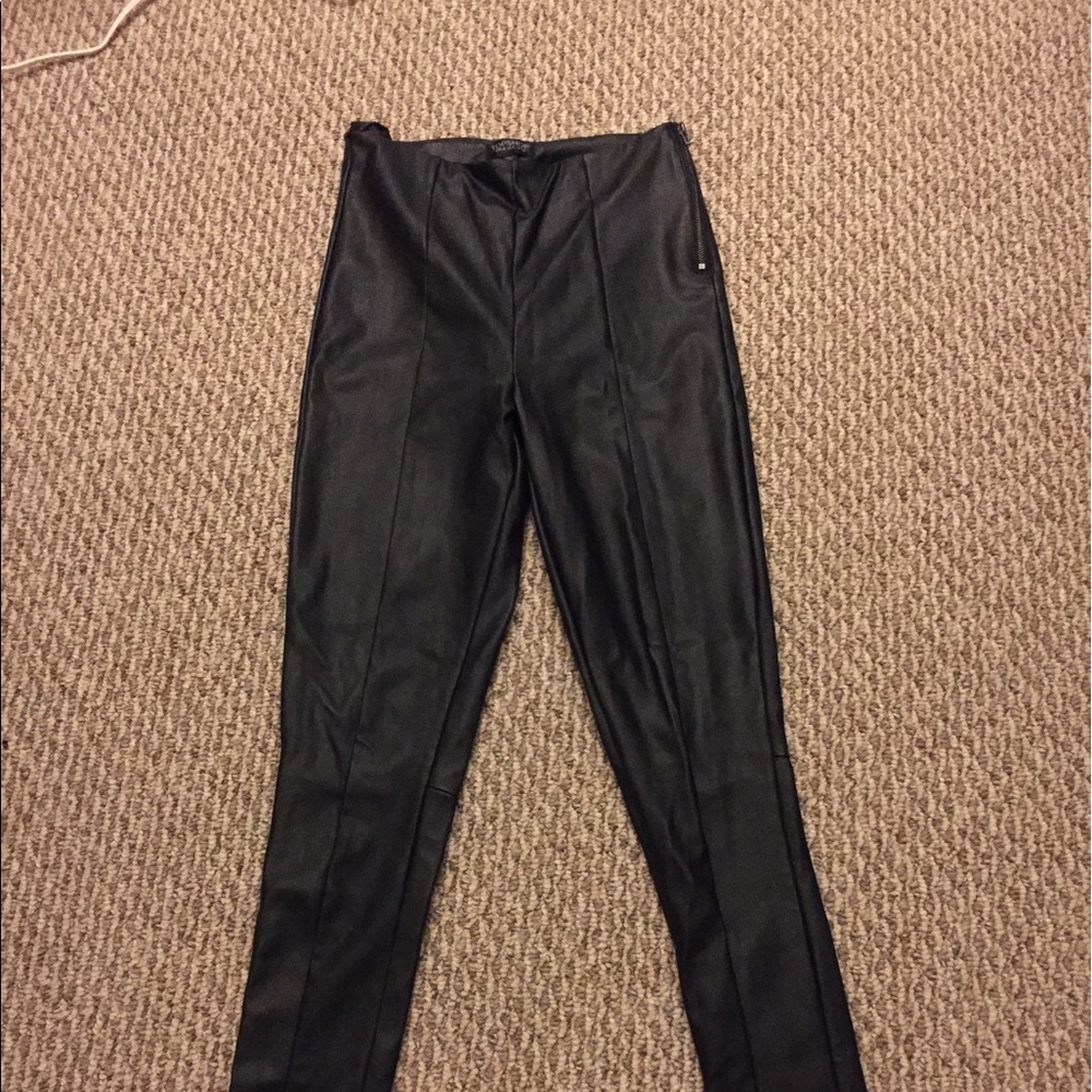 Topshop black leather skinny pants