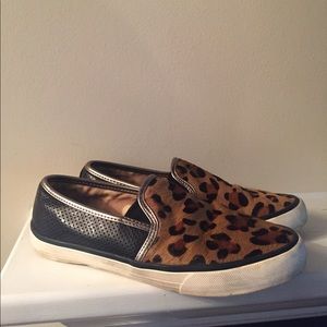 Leopard and black slip on shoes