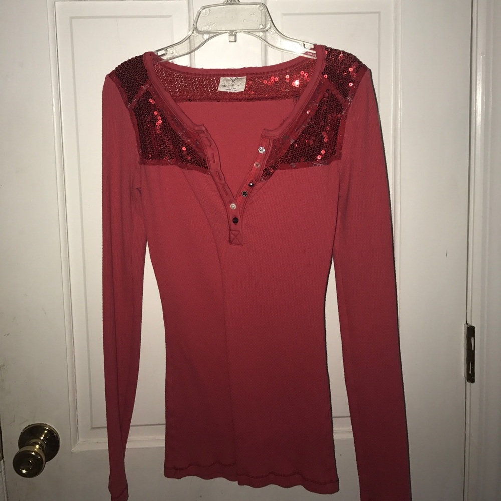 FREE PEOPLE  embellished red thermal