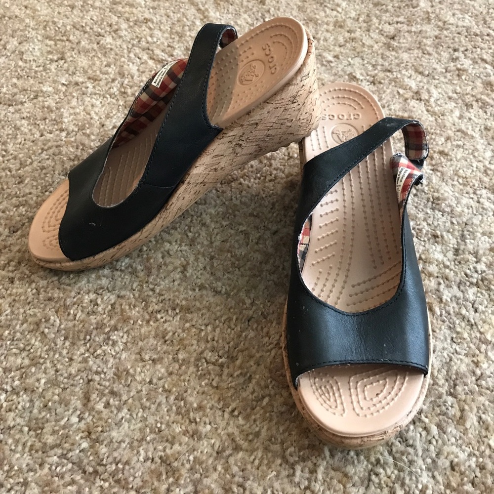 Black Croc Wedges
