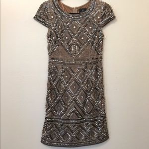 Adrianna Papell Cap Sleeve Beaded Cocktail Dress