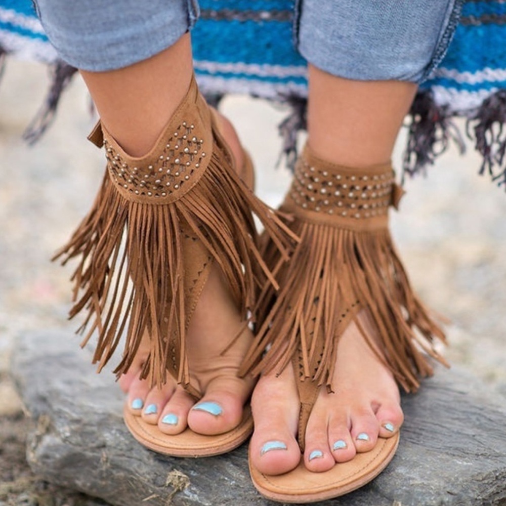 BEIGE Fringe for Miles Sandals - Picture 6 of 7