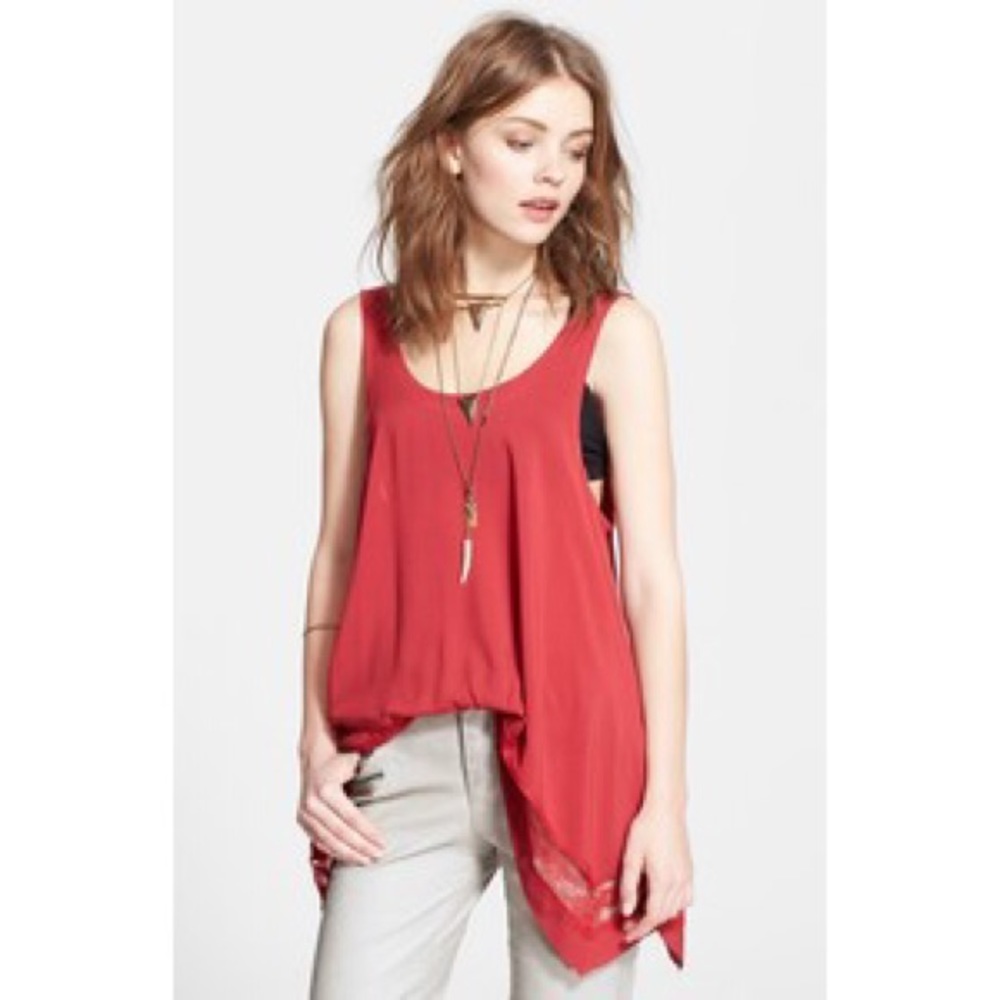 Free People - Lace Trim Handkerchief Hem Tank