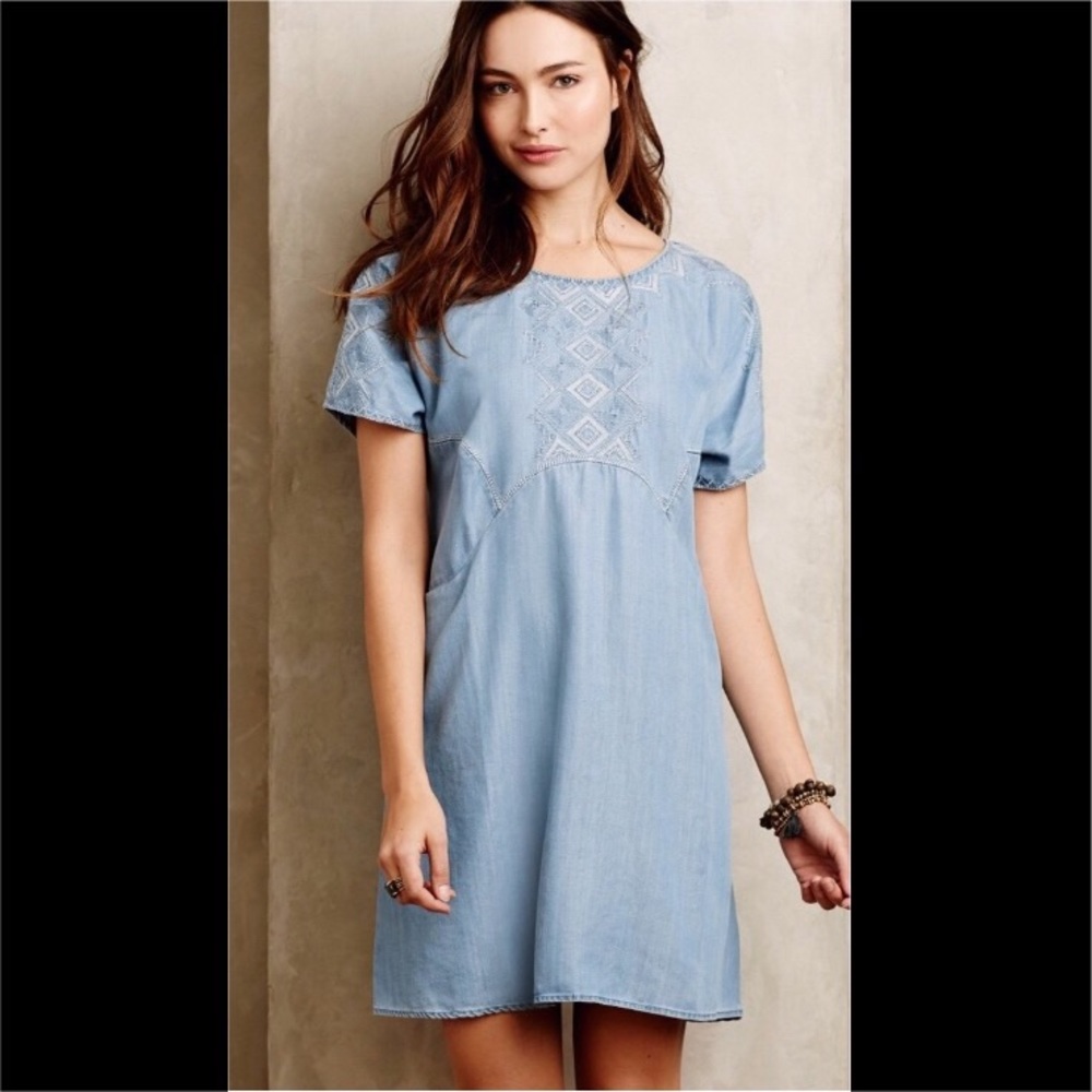 NWT Anthropologie embroidered chambray dress