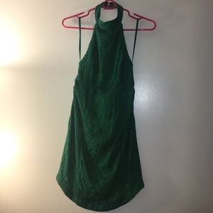 Green halter backless mini dress!