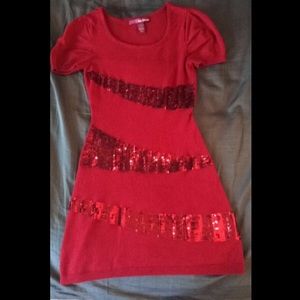Red Bodycon Dress Holiday Asymmetrical Sequin
