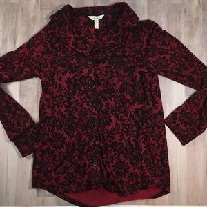 SOMA Pajama set. Red with black lace print.