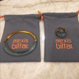 Alexis Bittar lucite green bangle and ring set