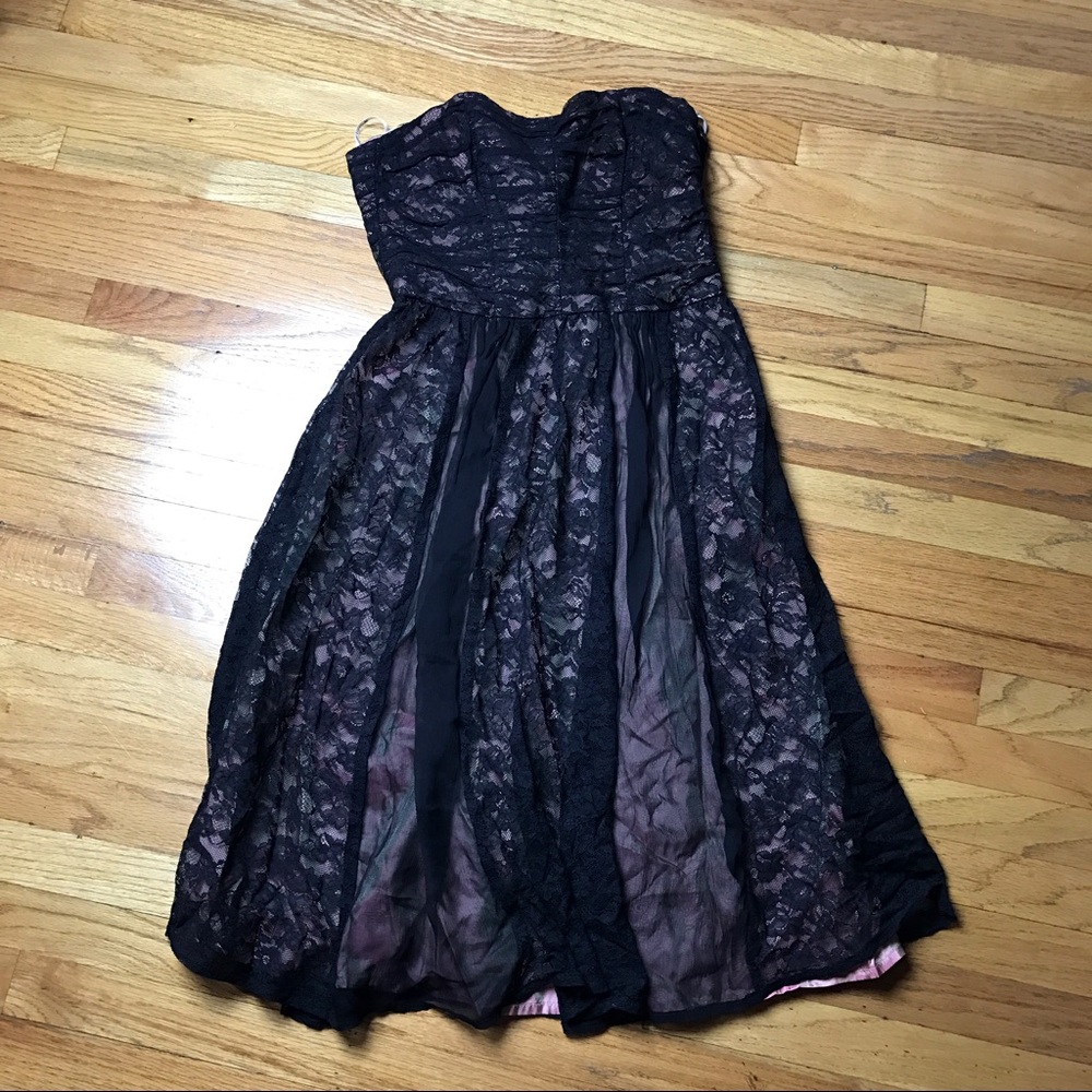 NANETTE LEPORE Black Lace Pink Sweetheart Dress 4