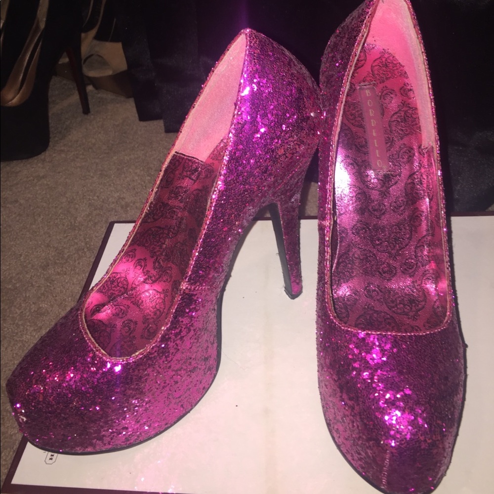 Pink Glitter Bordello Platform Heels!!