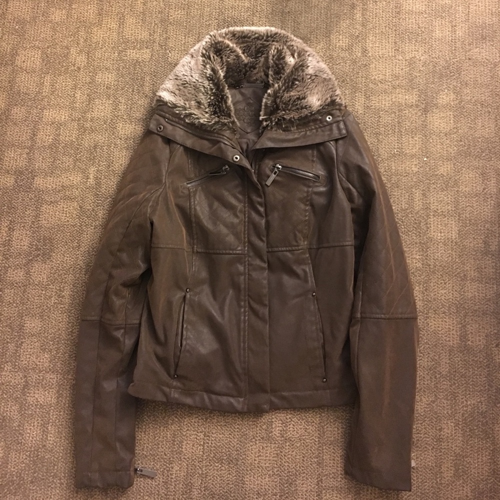 Brown faux leather jacket!! NEVER WORN