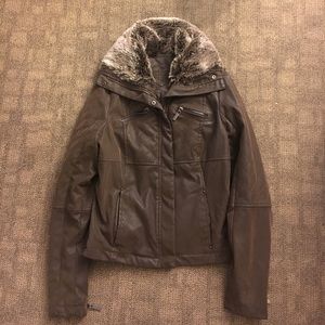 Brown faux leather jacket!! NEVER WORN