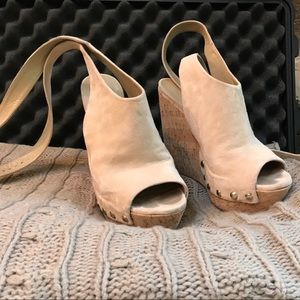 AUTHENTIC Stuart Weitzman cork suede wedges.