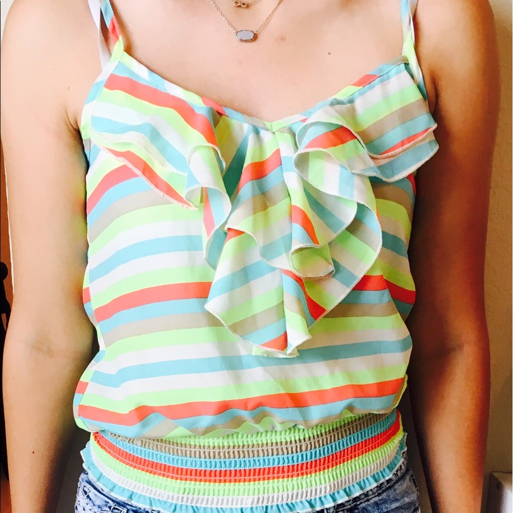Neon striped bubble blouse