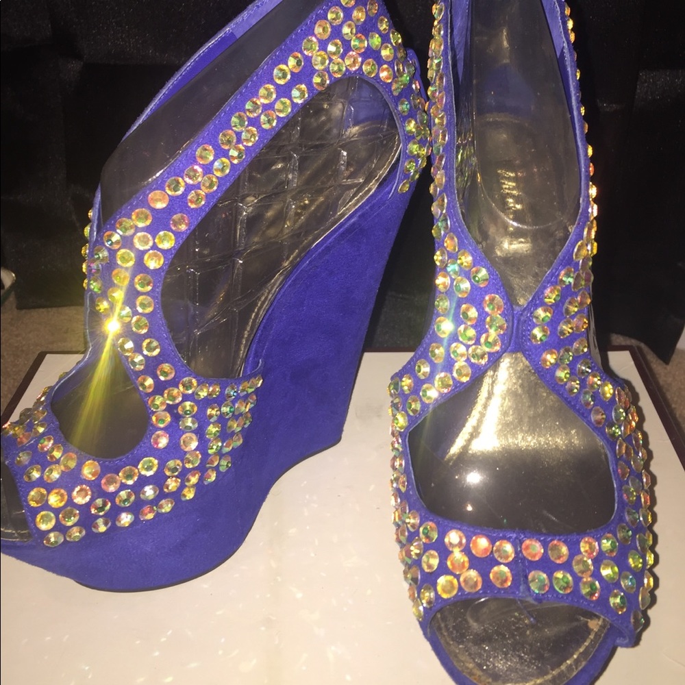 Blue Jeweled Wedge Heels!