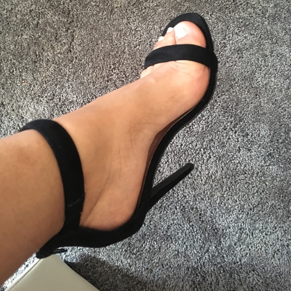 Black suede strap heels