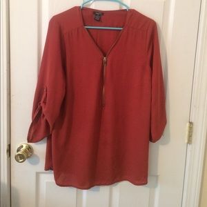 Chiffon XL orangey red shirt front Rue 21