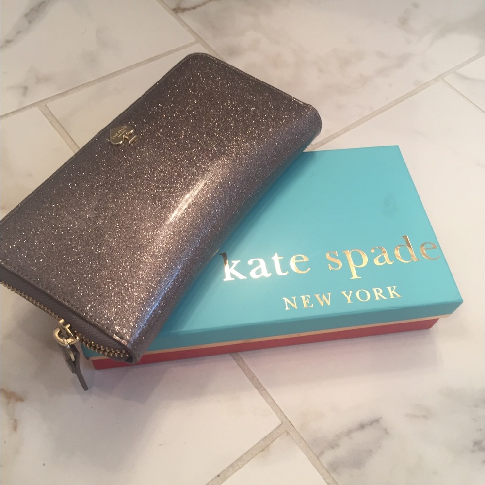 Kate Spade Wallet - "Glitterbug" sparkly grey EUC