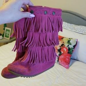 Girls Minnetonka moccosin tall fringe boots 13