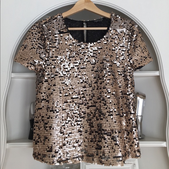 Topshop Tops - Topshop rose gold sequined top