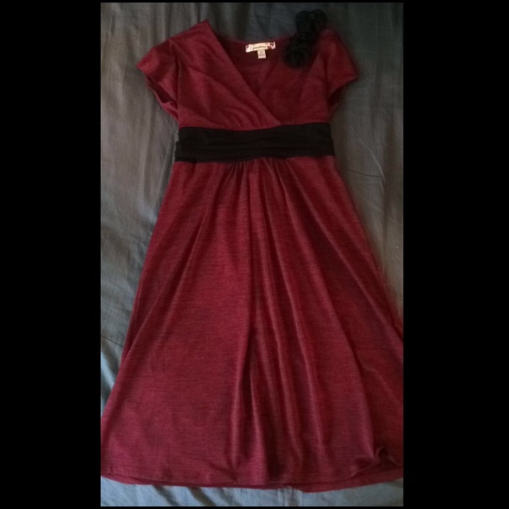 Dark red dress black floral accents