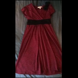 Dark red dress black floral accents