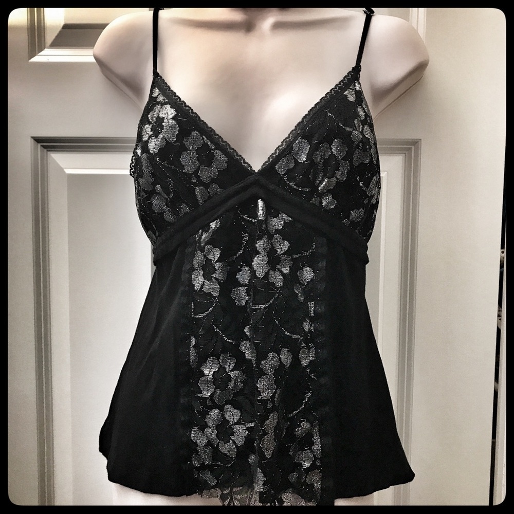 Black & Silver Lace Cami Party Top w/ Shelf Bra