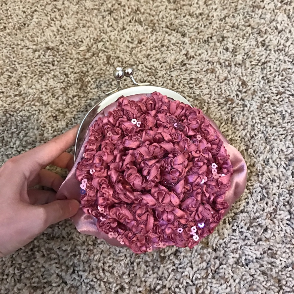 SOLD - Pink Rosette Sequin Purse
