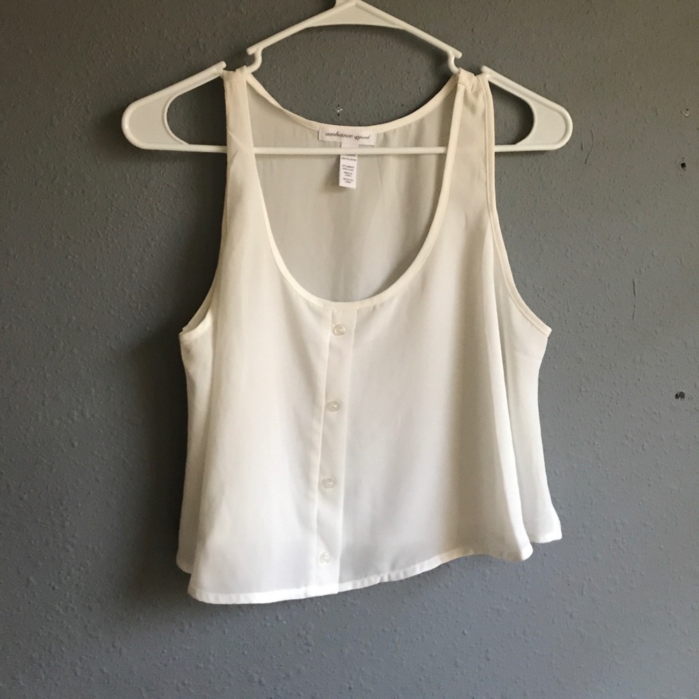 white sheer button crop top