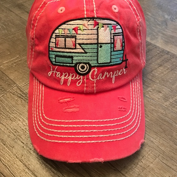Pink red Happy Camper vintage style baseball hat - Picture 3 of 5