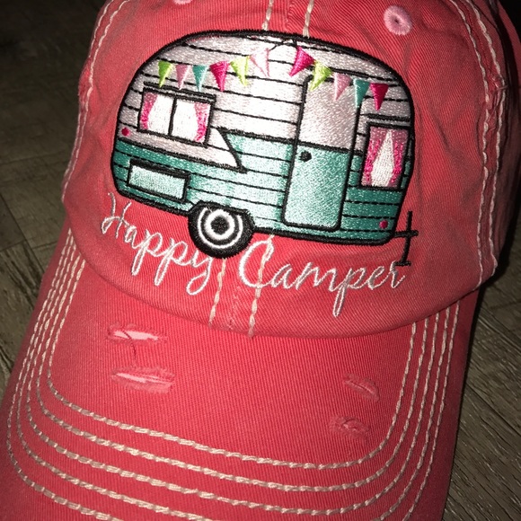 Pink red Happy Camper vintage style baseball hat - Picture 4 of 5