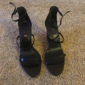 Strappy Black Wedge Heels