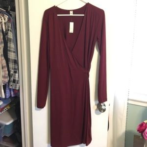 Maroon true wrap dress -tall small