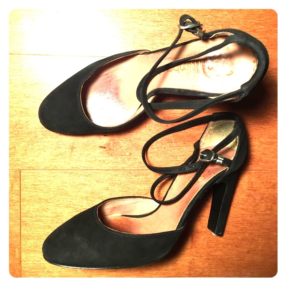 Made in France Vintage Black suede leather Heels