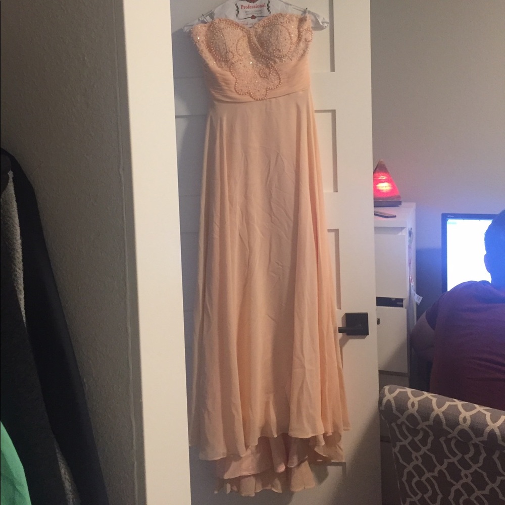 Peach pink strapless prom dress